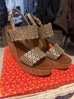 Tory Burch Cork Platform Wedge Sandals